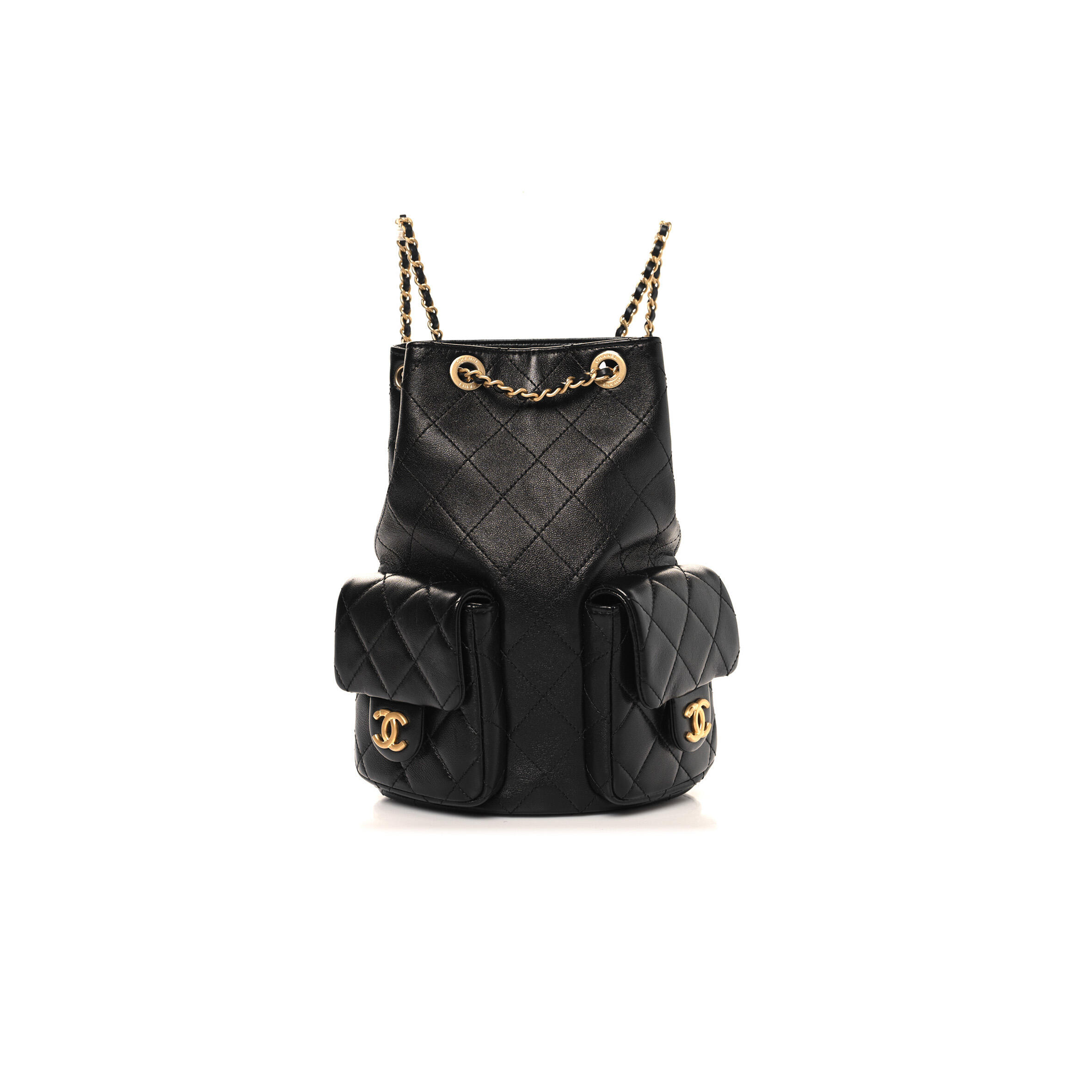 CHANEL SHINY LAMBSKIN QUILTED DRAWSTRING BACKPACK BLACK AS5310 (24*18*8cm)